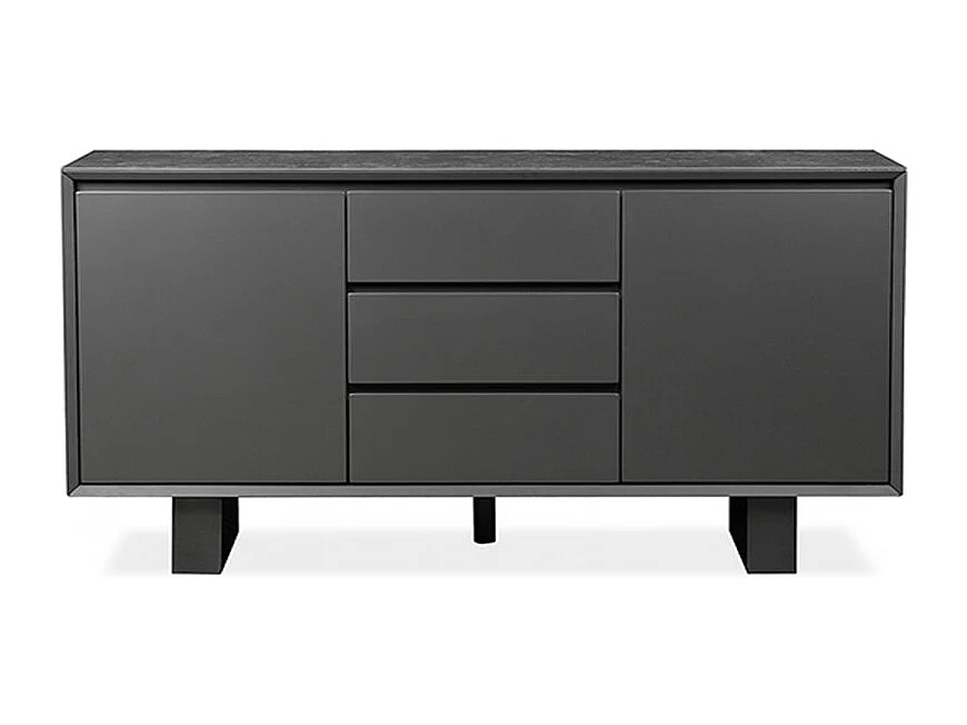 Buffet plateau céramique gris anthracite 2 portes 3 tiroirs - CERAMIK