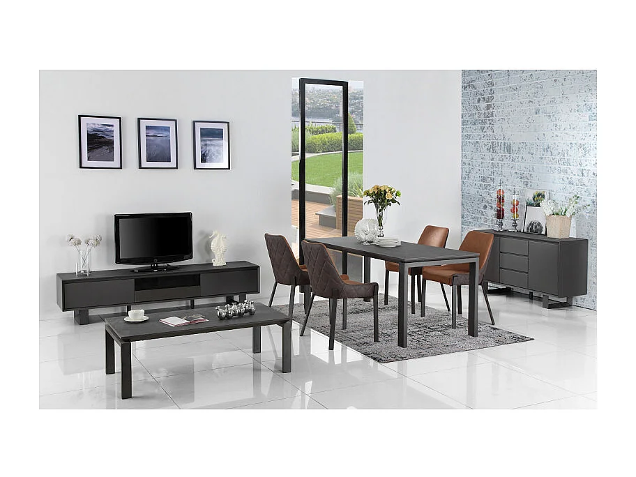 Buffet plateau céramique gris anthracite 2 portes 3 tiroirs - CERAMIK