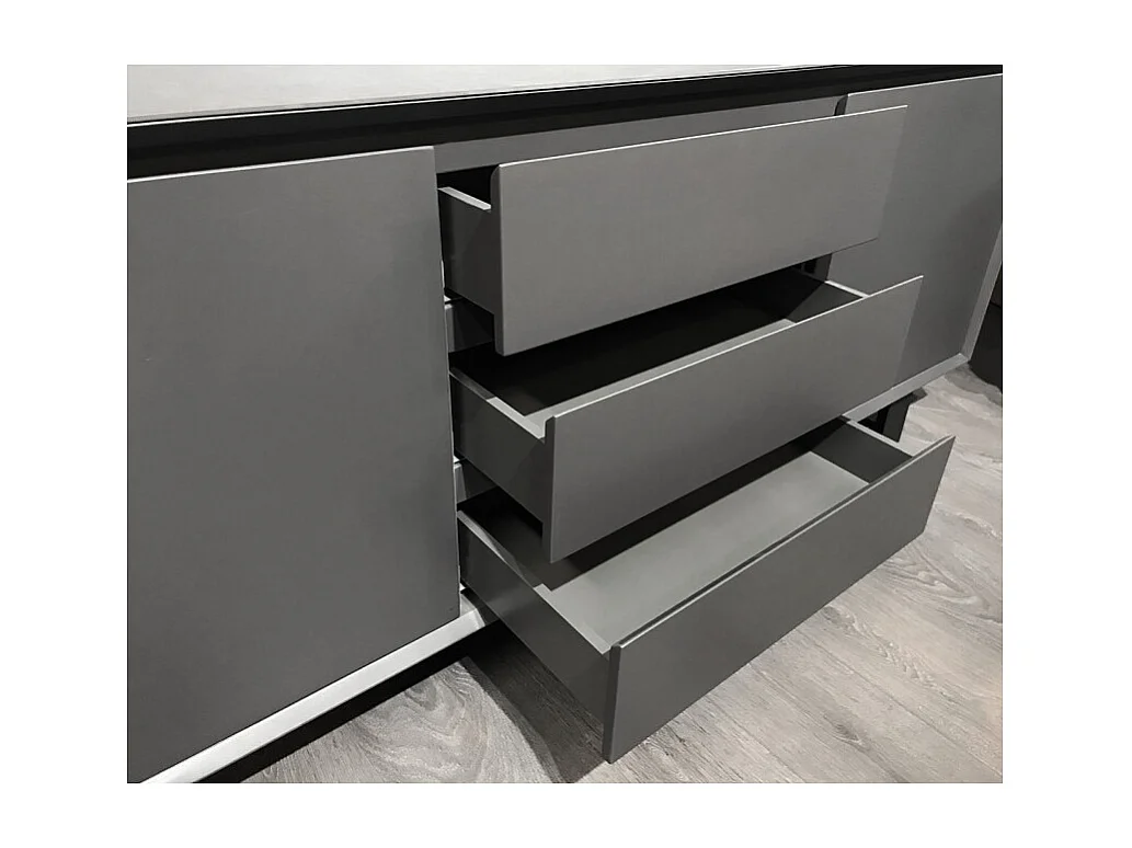 Buffet plateau céramique gris anthracite 2 portes 3 tiroirs - CERAMIK