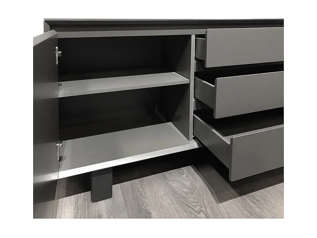 Buffet plateau céramique gris anthracite 2 portes 3 tiroirs - CERAMIK