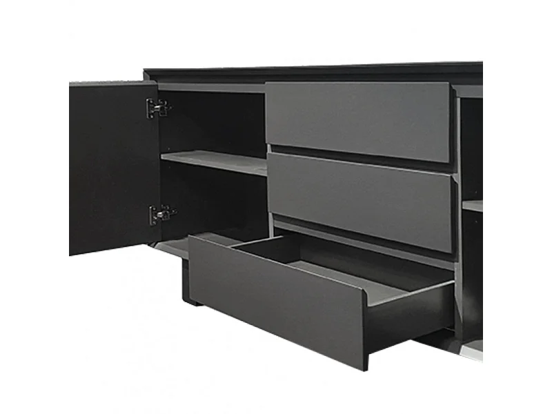 Buffet plateau céramique gris anthracite 2 portes 3 tiroirs - CERAMIK