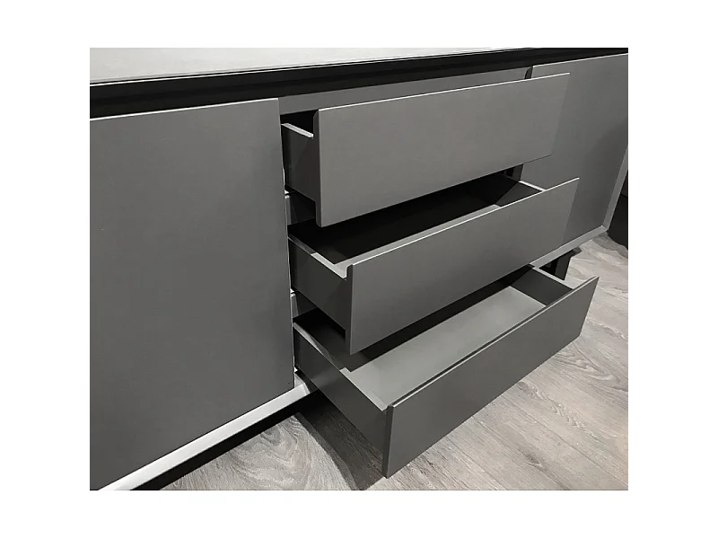 Buffet plateau céramique gris anthracite 2 portes 3 tiroirs - CERAMIK