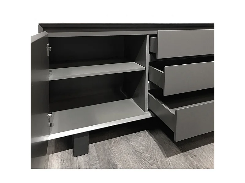 Buffet plateau céramique gris anthracite 2 portes 3 tiroirs - CERAMIK