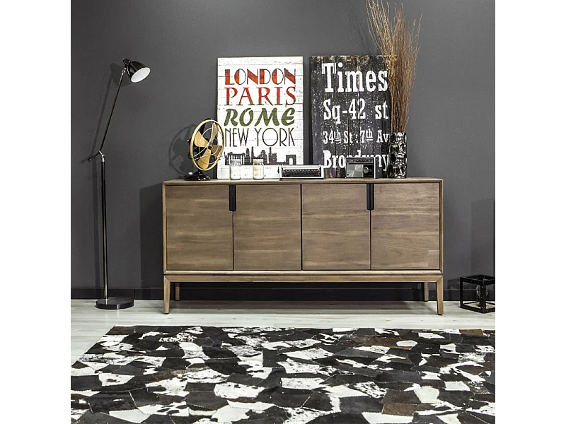 Buffet en bois d'acacia avec poignées en métal noir - KASSIA