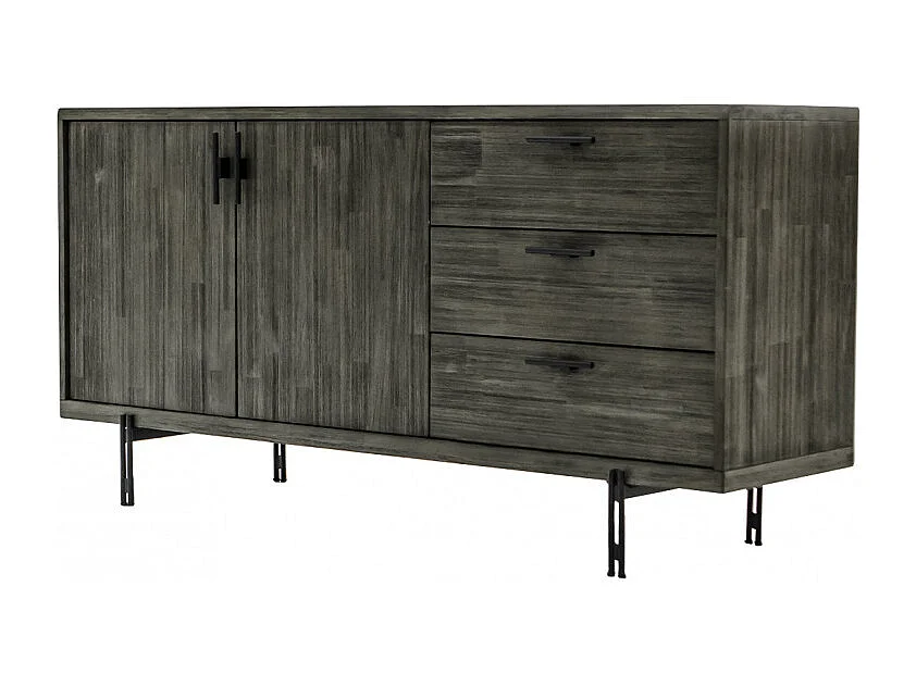 Buffet en bois d'acacia massif cendré avec piètement métal noir - KUBI