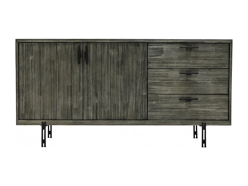 Buffet en bois d'acacia massif cendré avec piètement métal noir - KUBI