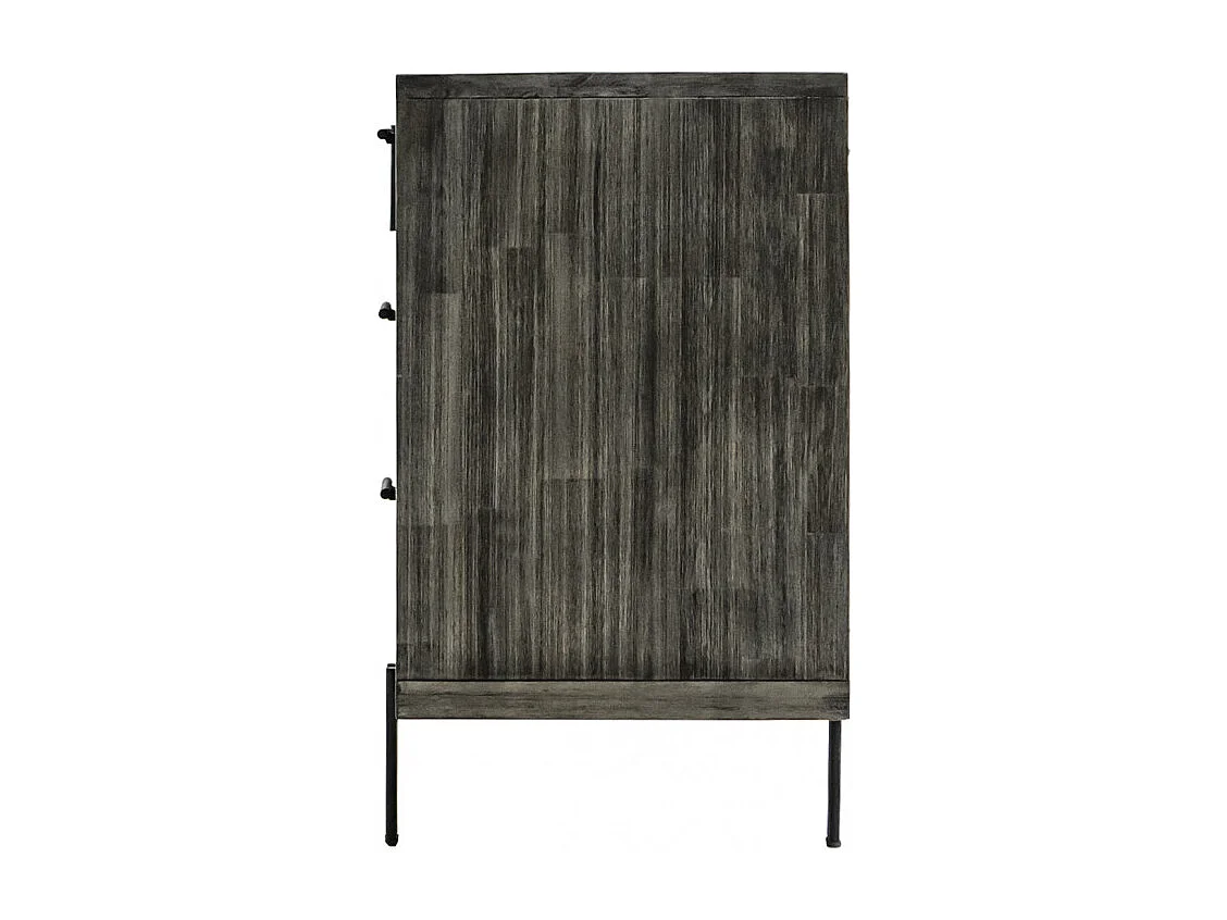 Buffet en bois d'acacia massif cendré avec piètement métal noir - KUBI