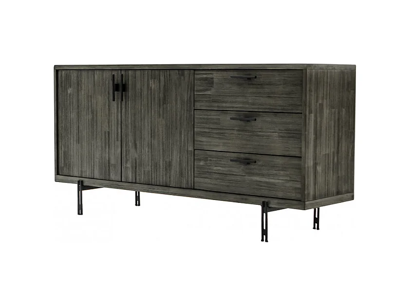 Buffet en bois d'acacia massif cendré avec piètement métal noir - KUBI