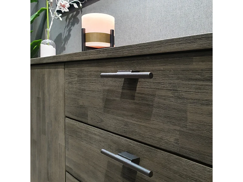 Buffet en bois d'acacia massif cendré avec piètement métal noir - KUBI