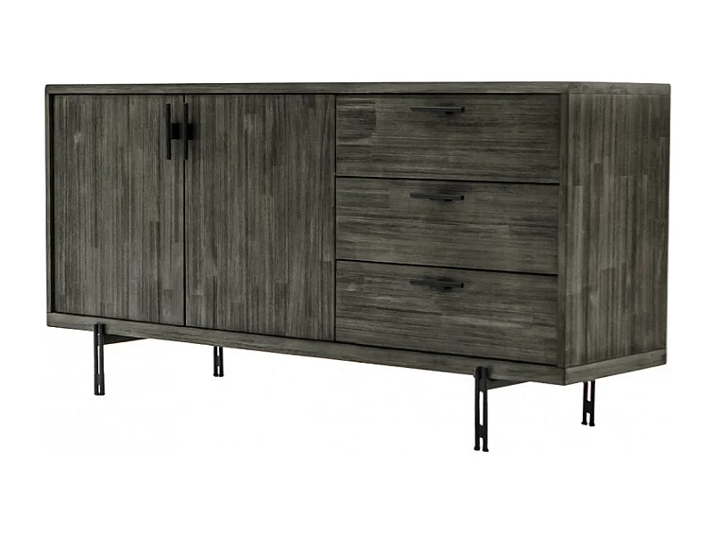 Buffet en bois d'acacia massif cendré avec piètement métal noir - KUBI