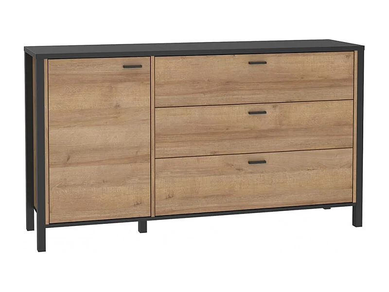 Buffet 151 cm 1 porte 3 tiroirs décor bois de chêne et noir - MODE