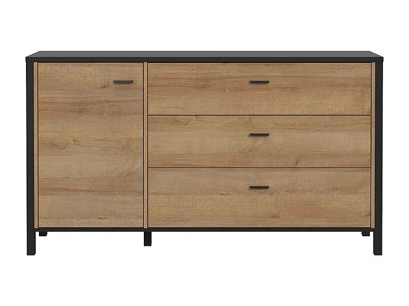 Buffet 151 cm 1 porte 3 tiroirs décor bois de chêne et noir - MODE