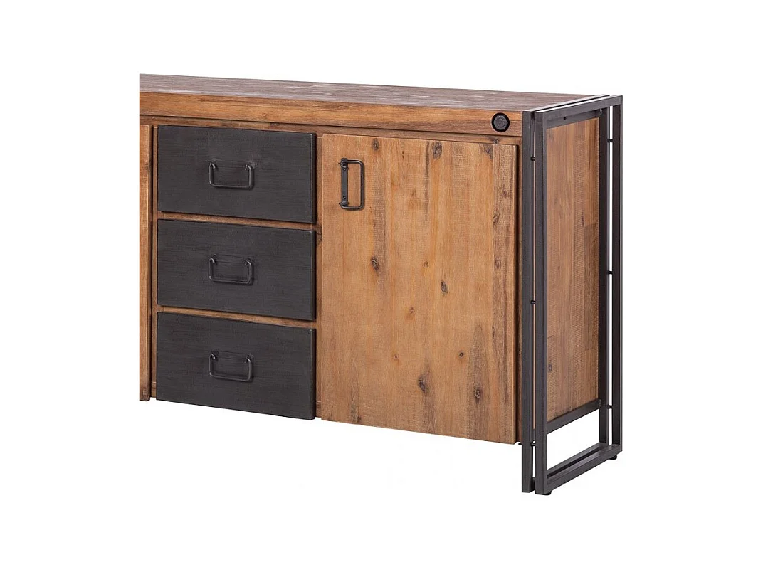 Buffet 180 cm 2 portes et 3 tiroirs bois massif et métal - WORKSHOP