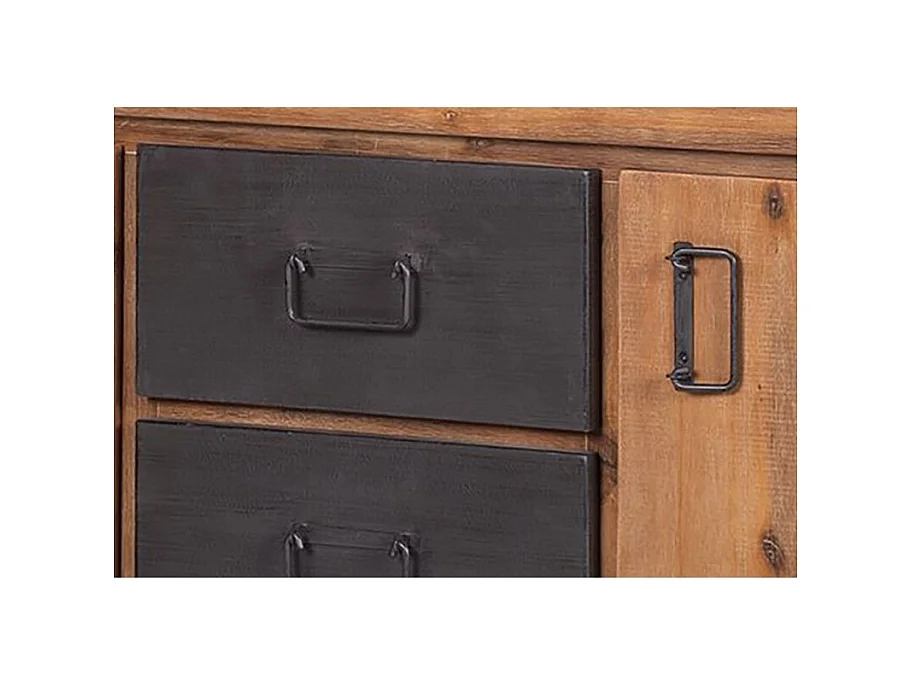 Buffet 180 cm 2 portes et 3 tiroirs bois massif et métal - WORKSHOP