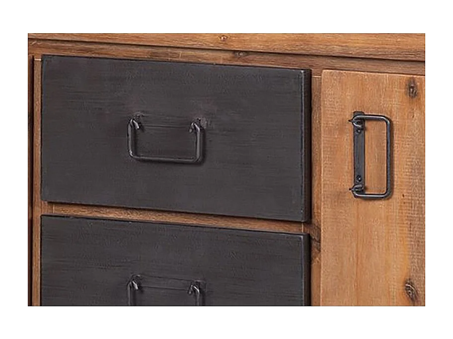 Buffet 180 cm 2 portes et 3 tiroirs bois massif et métal - WORKSHOP