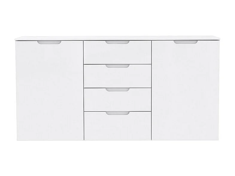 Buffet 165 cm blanc laqué et mat 2 portes et 4 tiroirs - PURE