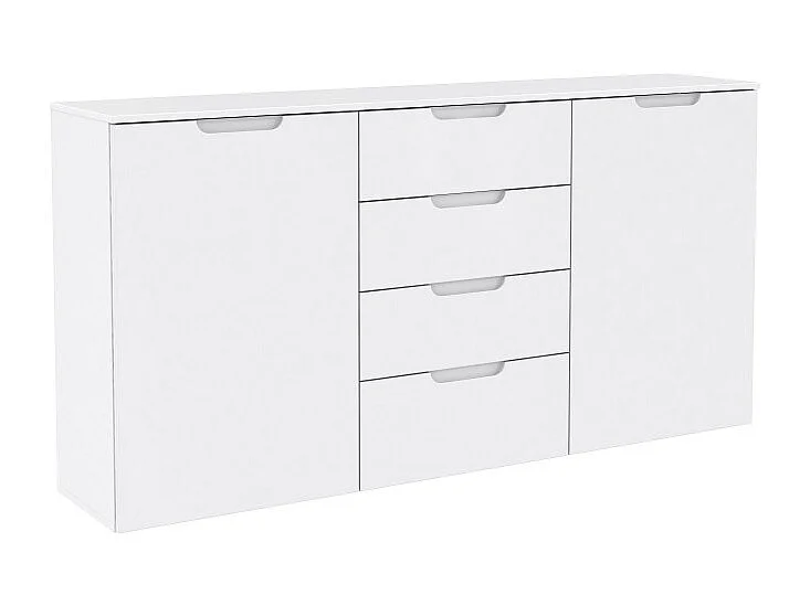 Buffet 165 cm blanc laqué et mat 2 portes et 4 tiroirs - PURE