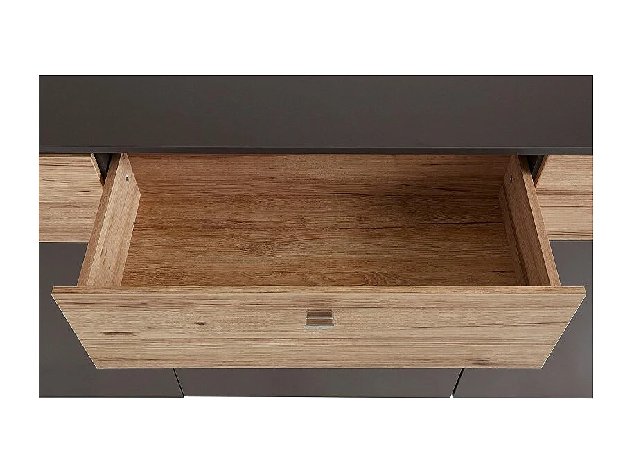 Buffet 195 cm 3 portes 3 tiroirs décor chêne clair et gris - MARBELLA