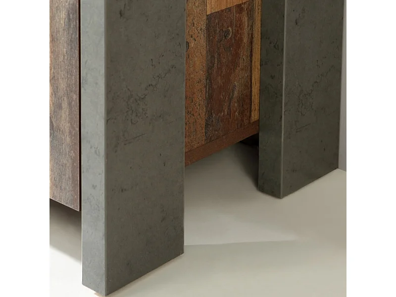 Buffet 206 cm 3 portes 4 tiroirs décor bois vieilli et béton - BUCK