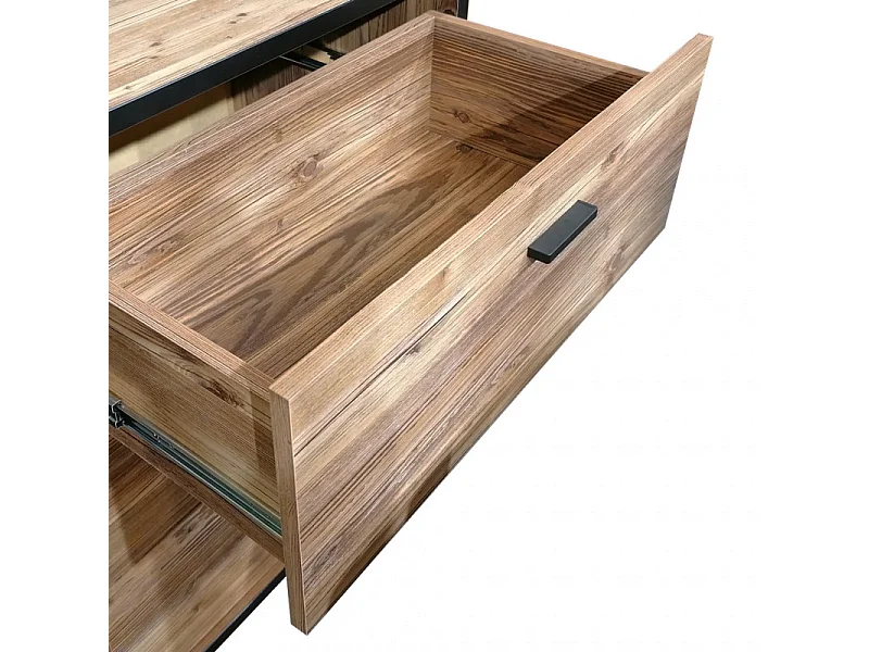 Buffet 155 cm 2 portes 3 tiroirs décor bois noir pieds noir - CELIA