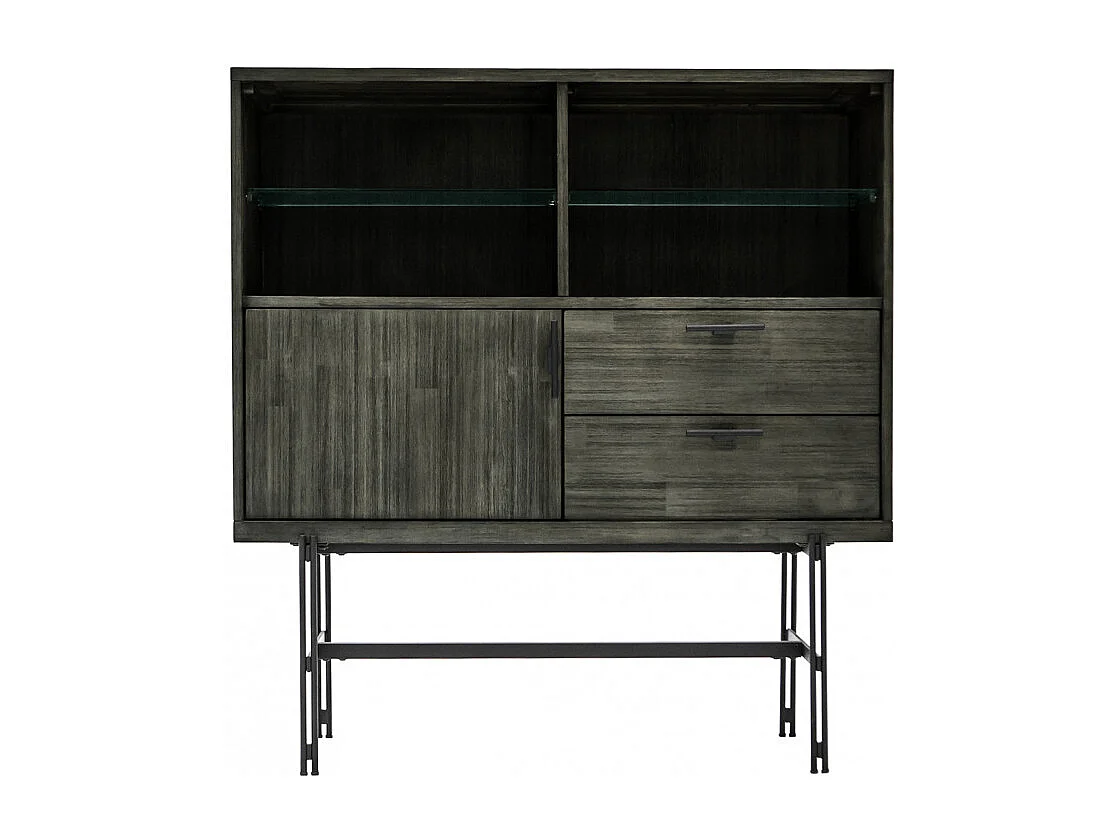 Bahut en bois d'acacia massif cendré avec piètement métal noir - KUBI