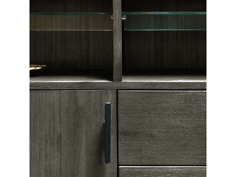 Bahut en bois d'acacia massif cendré avec piètement métal noir - KUBI