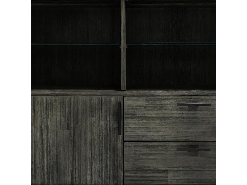 Bahut en bois d'acacia massif cendré avec piètement métal noir - KUBI