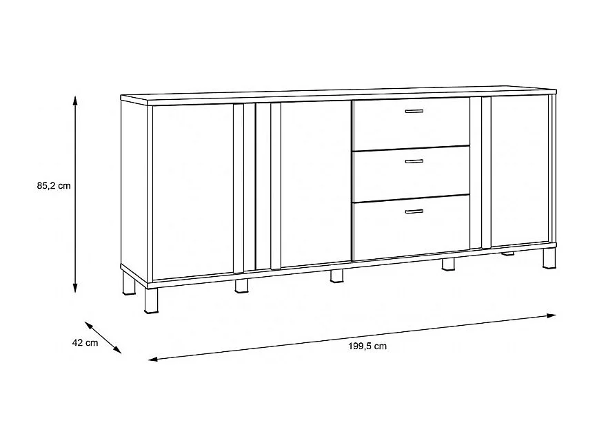 Buffet 200 cm 3 portes 3 tiroirs décor bois et noir mat - CELIA