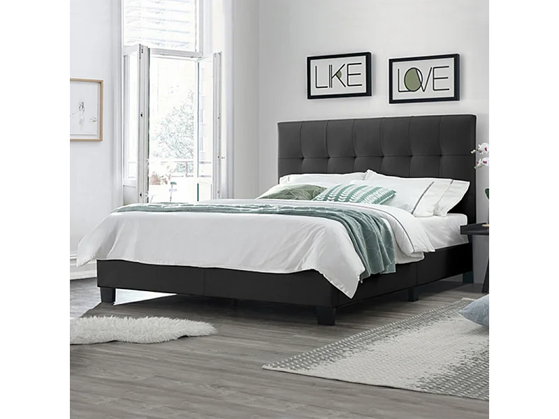Pack lit 160 x 200 cm en simili noir + matelas - PANDORA