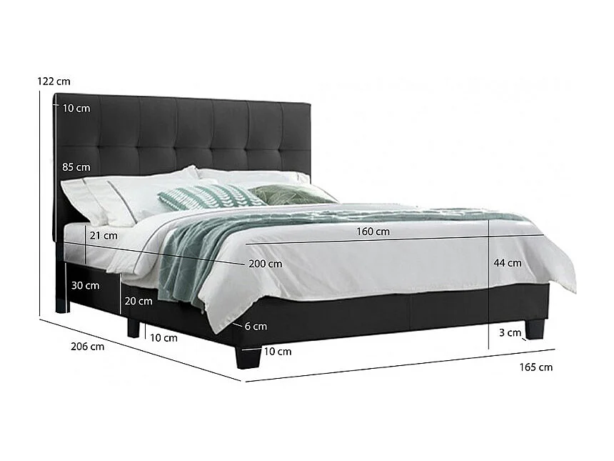 Pack lit 160 x 200 cm en simili noir + matelas - PANDORA