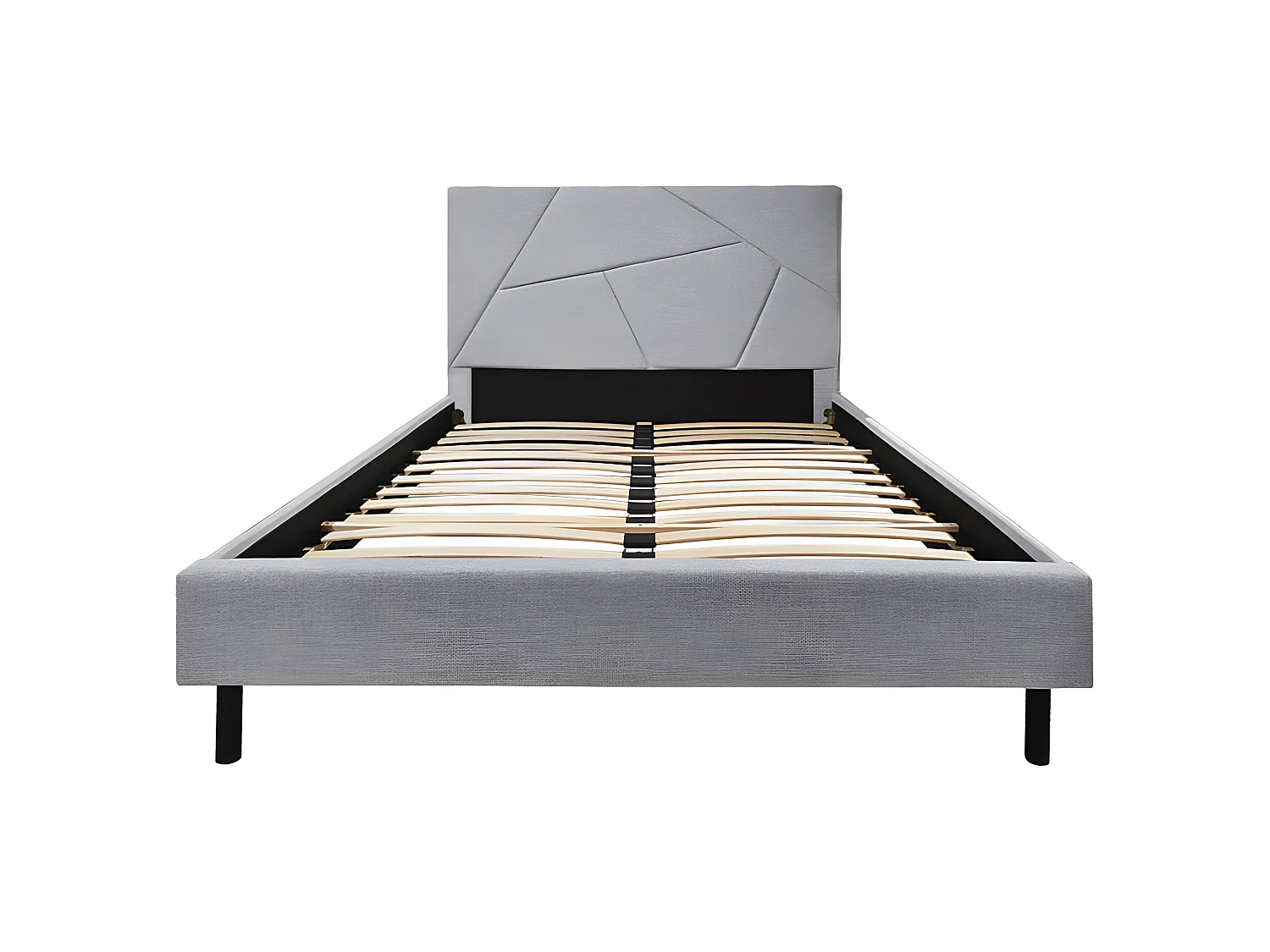 Lit double 160 x 200 cm en tissu gris + sommier fixe - ALASKA