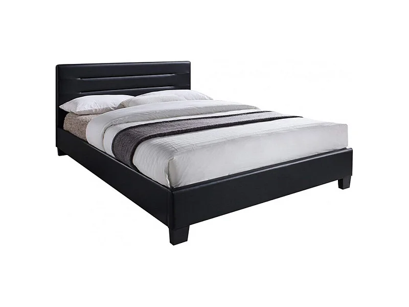 Pack lit 160 x 200 cm en simili noir + matelas - BALI