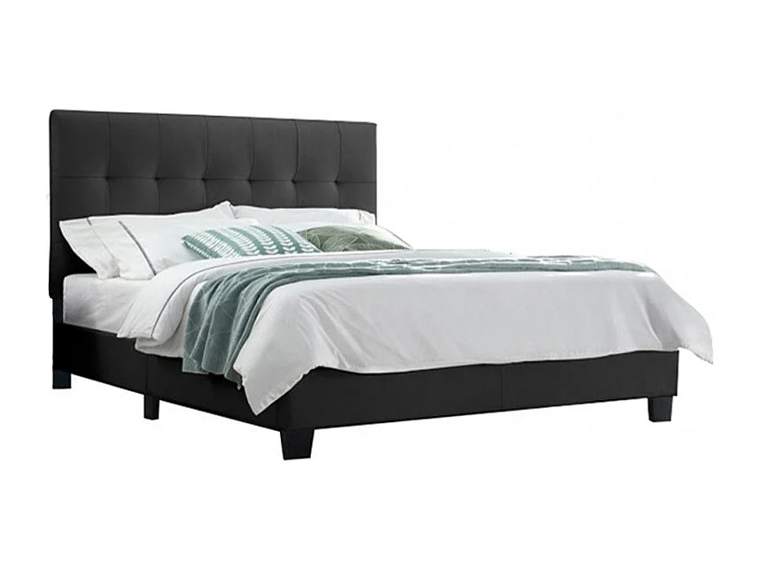 Lit double 140 x 190 cm en simili noir + sommier fixe - PANDORA