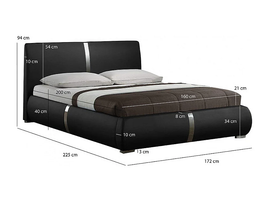 Pack lit 160 x 200 cm en simili noir + matelas - EDEN