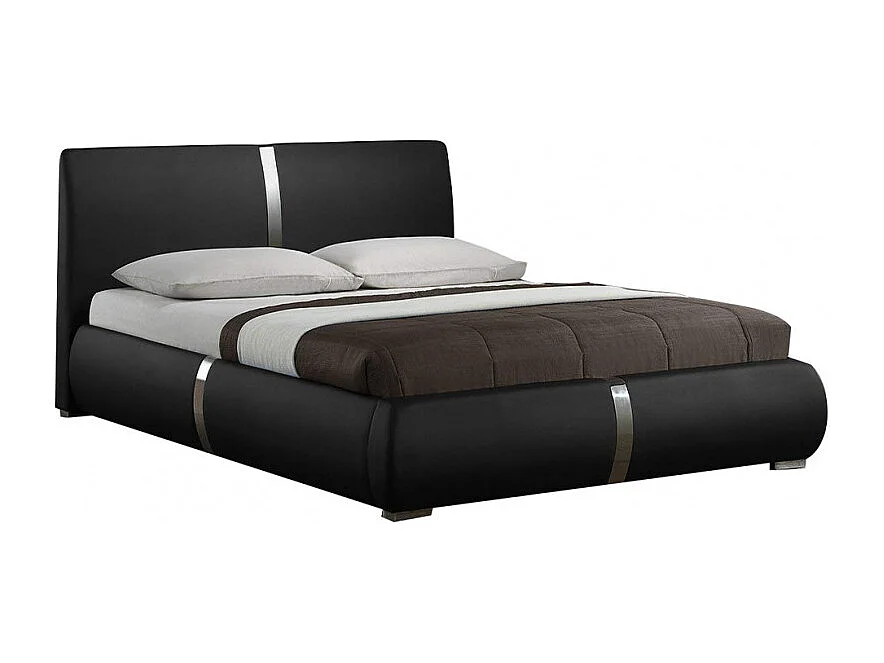 Pack lit 160 x 200 cm en simili noir + matelas - EDEN