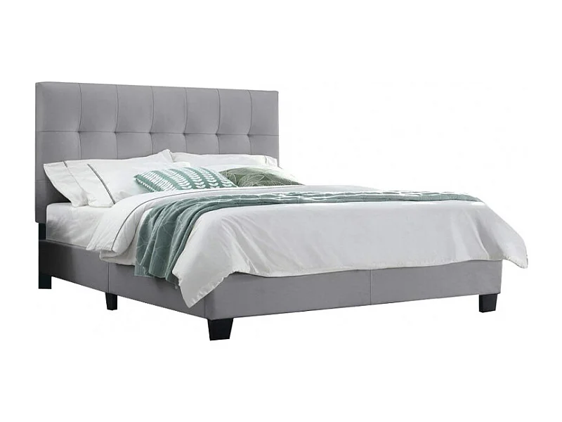 Lit double 160 x 200 cm en simili gris clair + sommier fixe - PANDORA