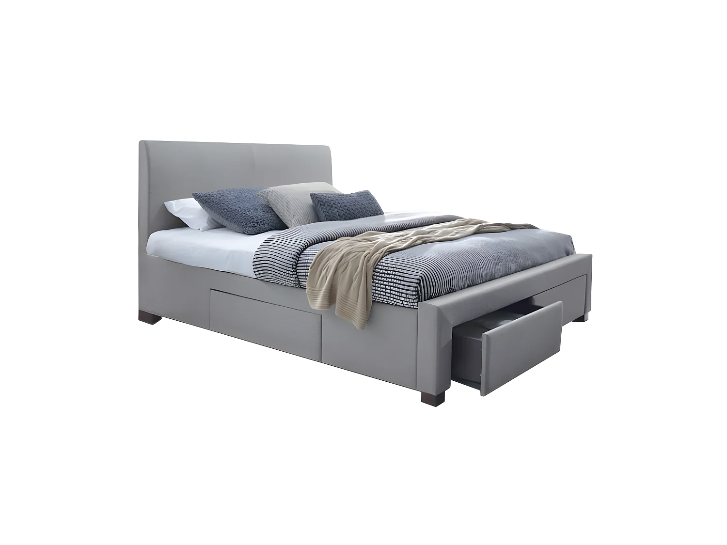 Pack lit 140 x 190 cm en tissu avec tiroirs + matelas - VANCOUVER