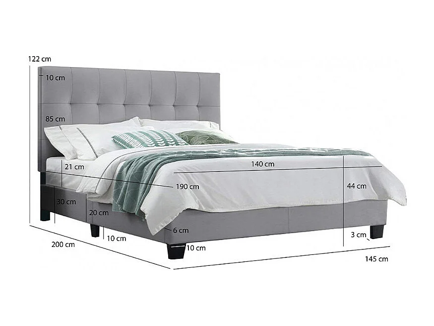 Pack lit 140 x 190 cm en simili gris + matelas - PANDORA