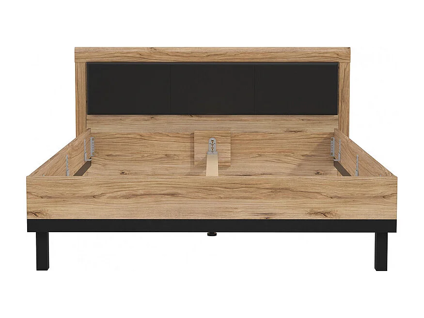 Lit 160 x 200 cm avec tête de lit décor bois chêne et noir - KAMILA