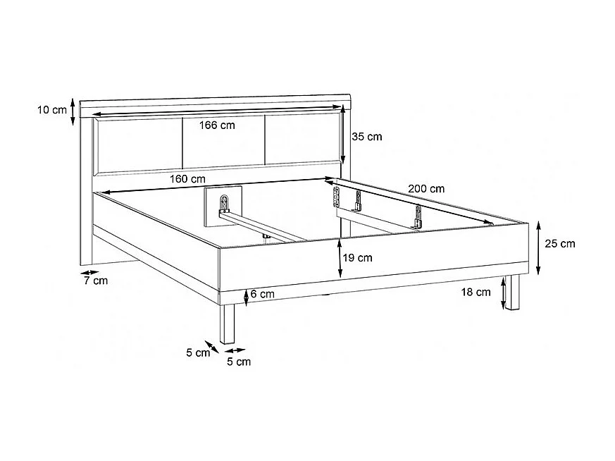 Lit 160 x 200 cm avec tête de lit décor bois chêne et noir - KAMILA