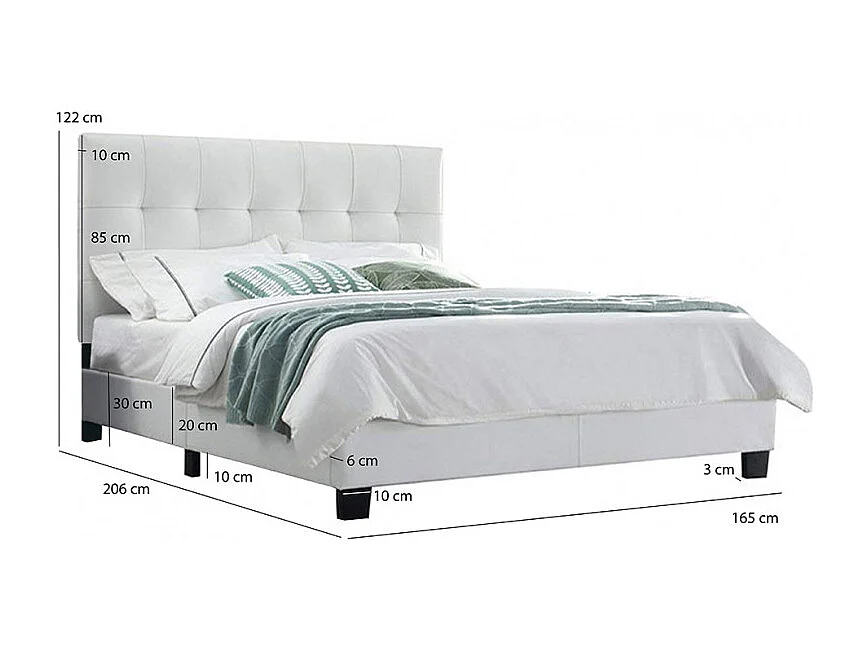 Lit double 160 x 200 cm en simili blanc + sommier fixe - PANDORA