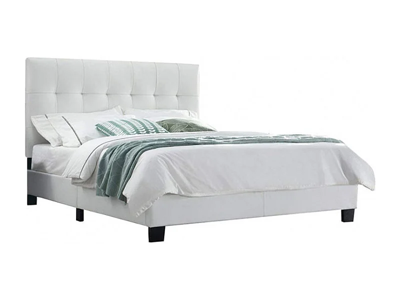 Lit double 160 x 200 cm en simili blanc + sommier fixe - PANDORA