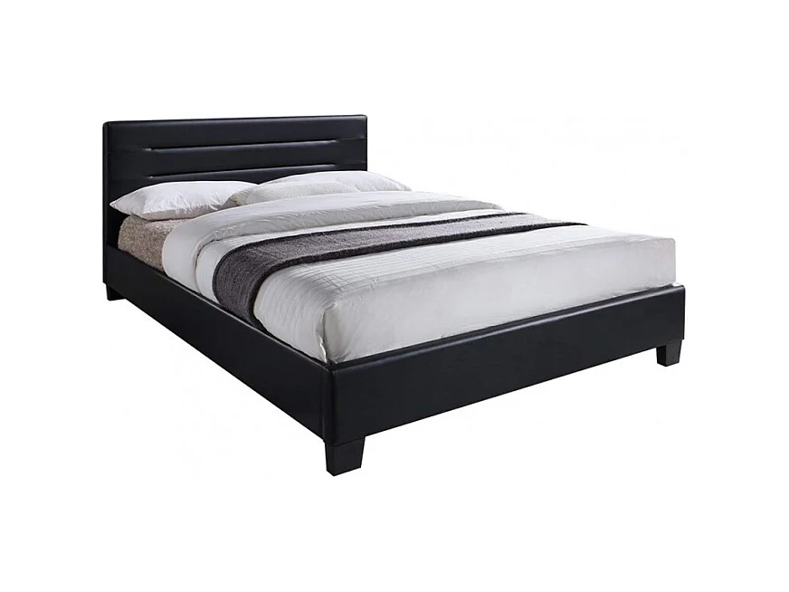 Lit double en simili noir 160 x 200 cm + sommier inclus - BALI