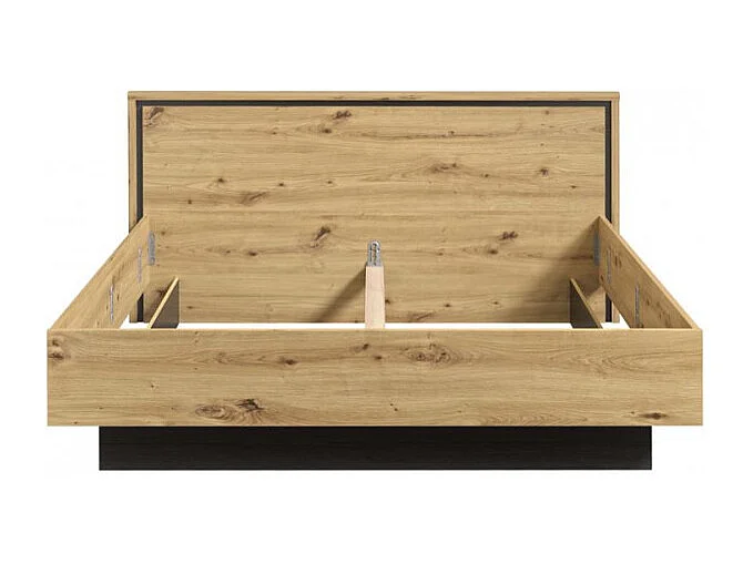 Lit 180 x 200 cm tête de lit décor chêne naturel et noir mat - ALIA