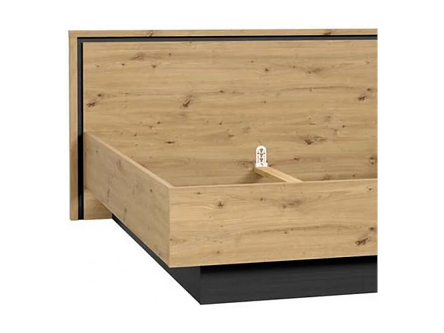 Lit 180 x 200 cm tête de lit décor chêne naturel et noir mat - ALIA