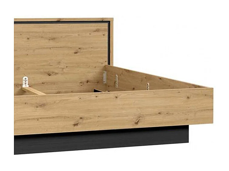 Lit 180 x 200 cm tête de lit décor chêne naturel et noir mat - ALIA