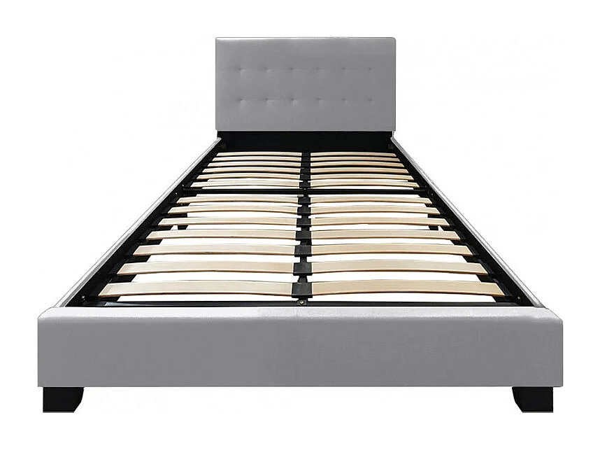 Lit double 140 x 190 cm en simili gris clair + sommier fixe - PANDORA