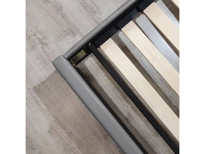 Lit double 140 x 190 cm en simili gris clair + sommier fixe - PANDORA