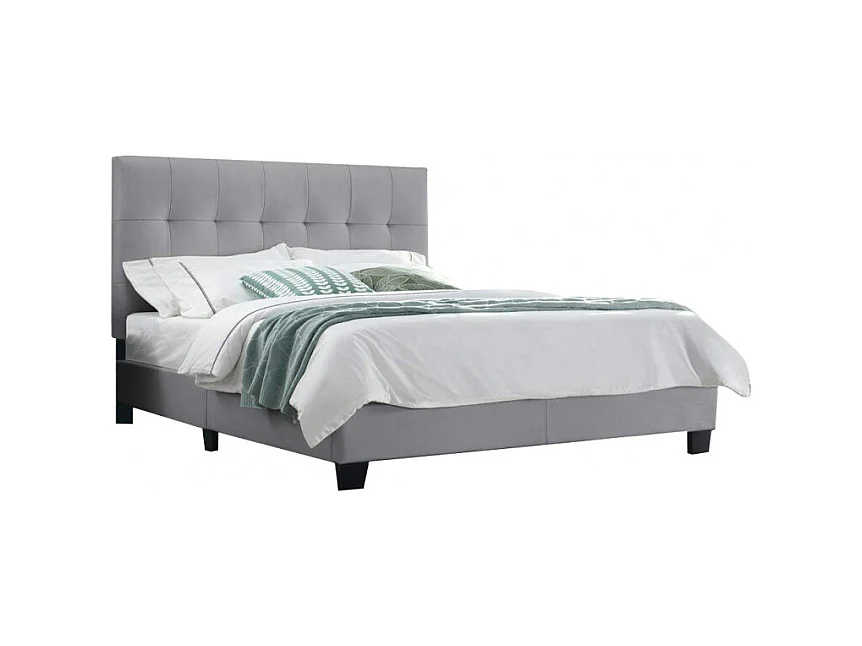 Lit double 140 x 190 cm en simili gris clair + sommier fixe - PANDORA