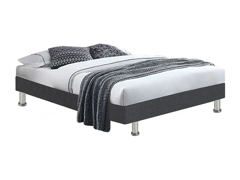 Pack lit 160 x 200 cm sommier tissu gris foncé + matelas - REMIMOS